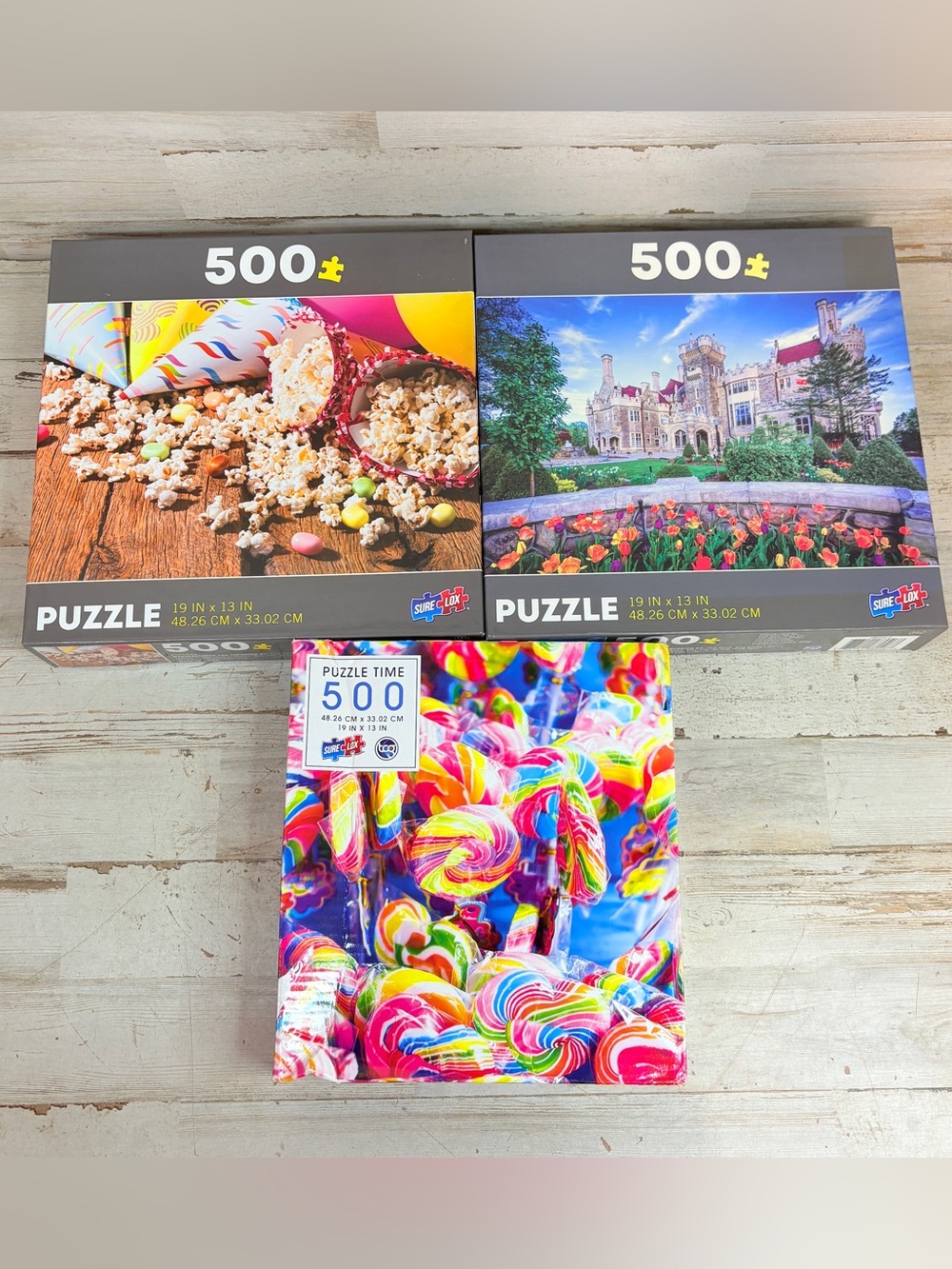 Lot Of 3 Jigsaw Puzzles 500 Piece Challenging Casa Loma Popcorn Lollipops